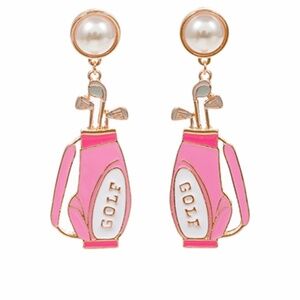 Pearl Stud Golf Bag Enamel Earrings